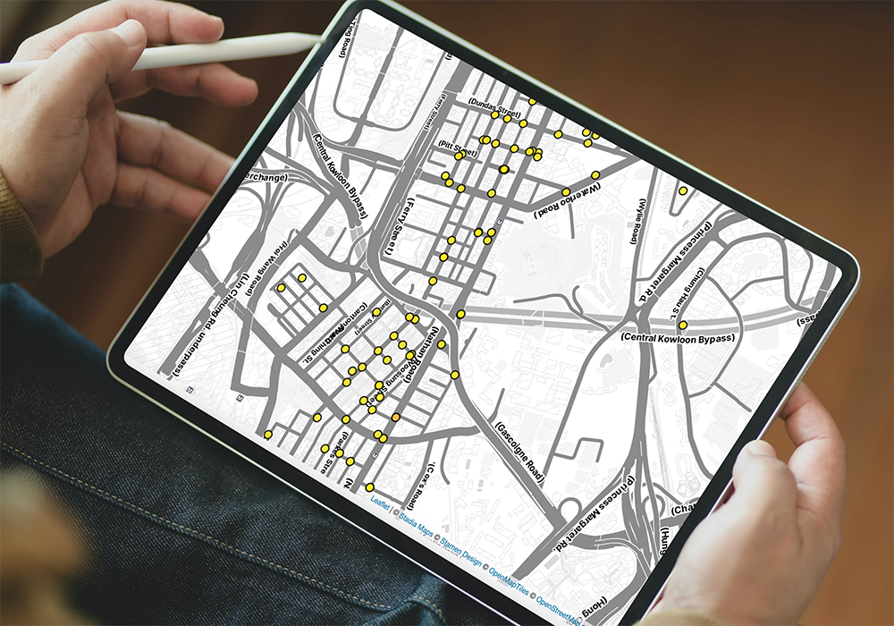 Tablet showing the Hong Kong Traffic Injury Collision Database map